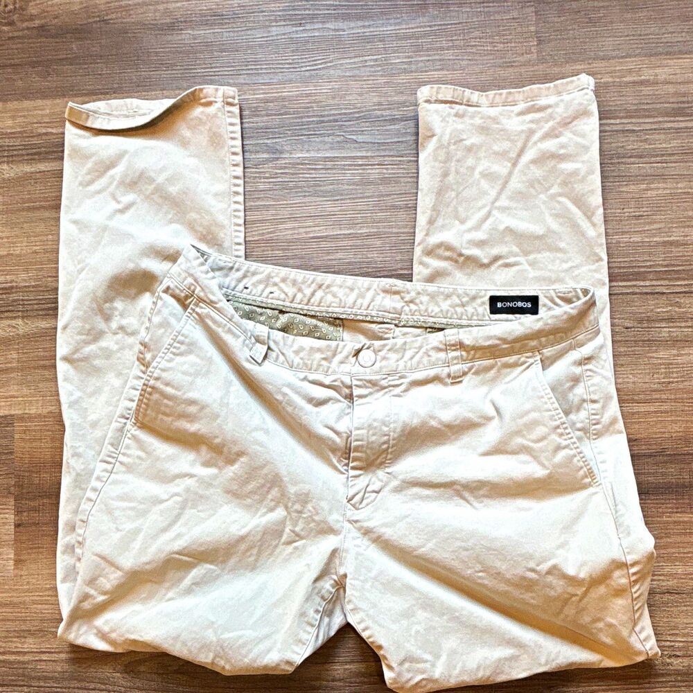 Bonobos Chino Pants Mens 36W X34 Beige Cotton Twill Slim Fit Straight Leg